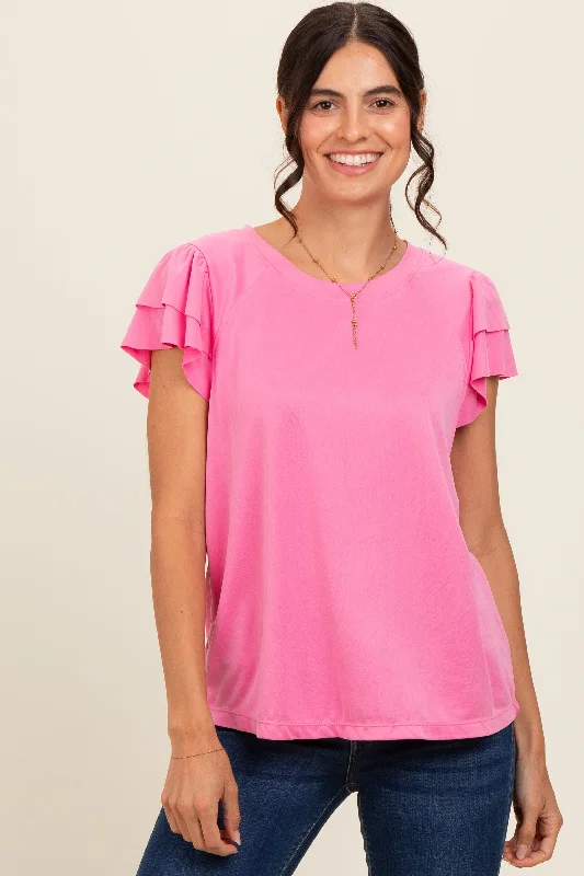 Pink Ruffle Short Sleeve Top