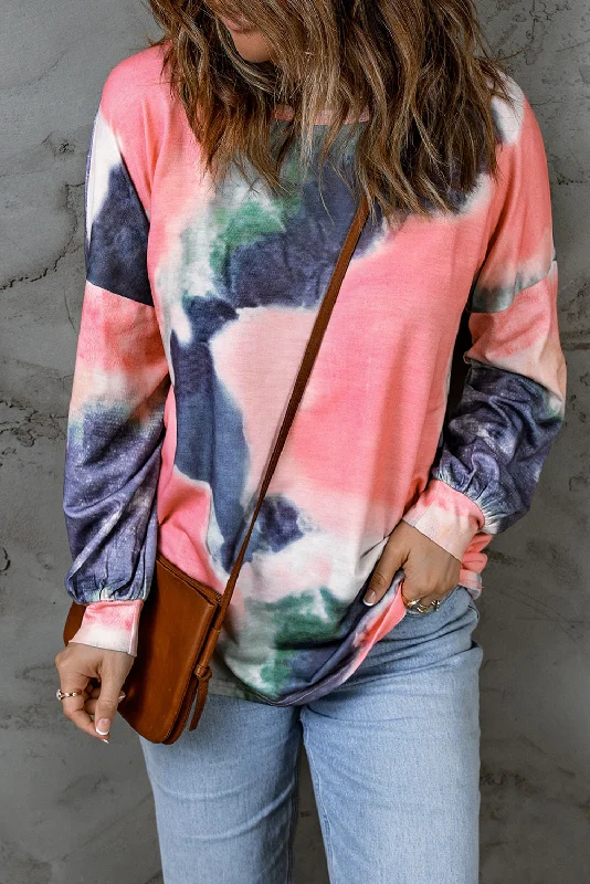 'Clora' Tie-Dye Drop Shoulder Round Neck Top