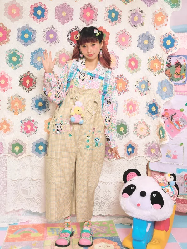 Yellow plaid casual overalls【s0000007677】