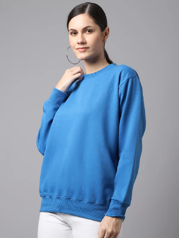 Mack Jonney Fleece Round Neck Blue Sweatshirt For Women