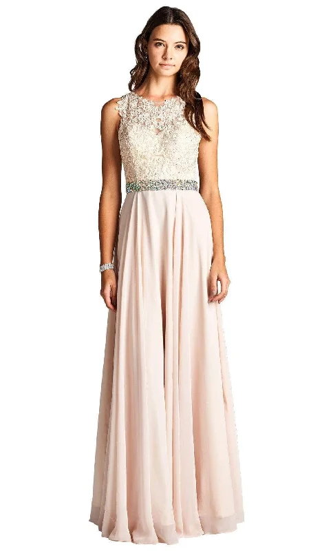 Trevi Collection - Floral Lace Jeweled Evening Dress