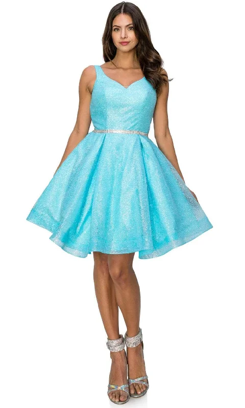 Cinderella Couture 8047J - Glittered Pleated A-Line Cocktail Dress