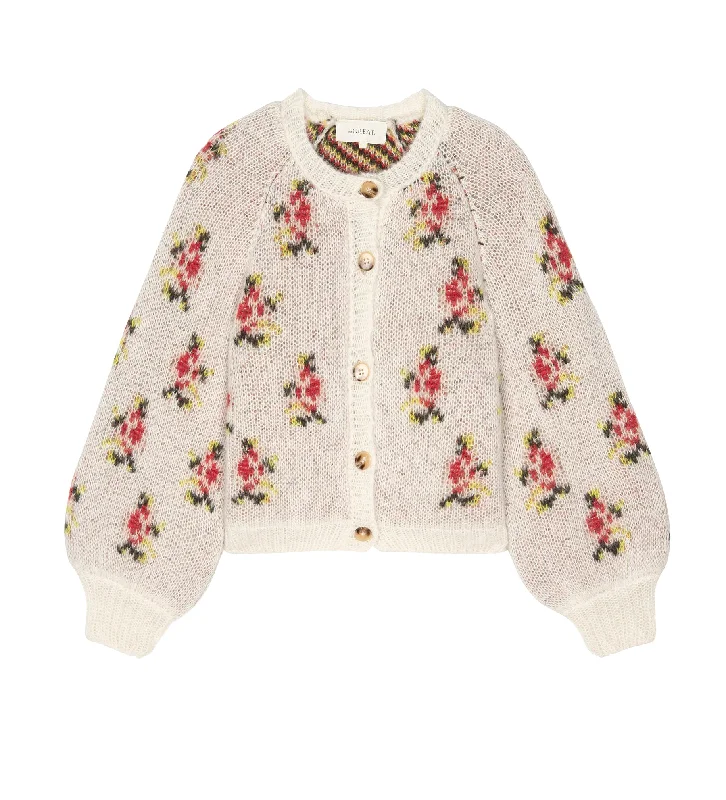 Carousel Cardigan ~ White W/ Rose