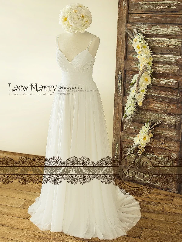 Boho Summer Wedding Dress from Soft Tulle in A Line Shape