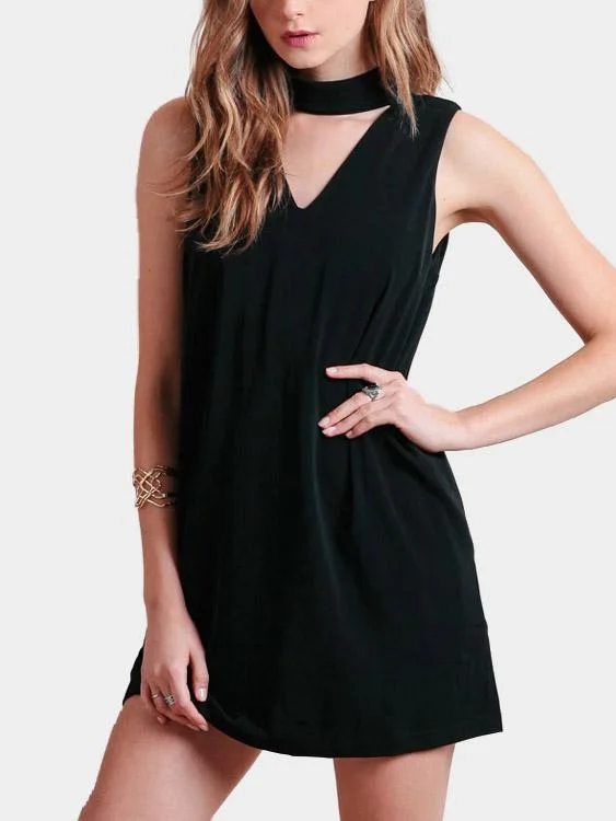 Wholesale Black V-Neck Sleeveless Mini Dress