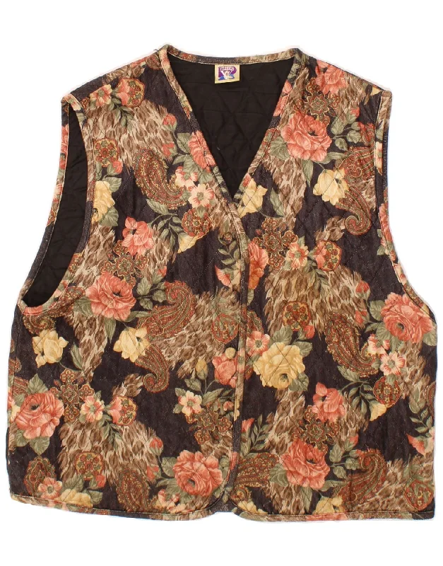 YESSICA Womens Quilted Gilet UK 20 2XL Brown Floral Polyester