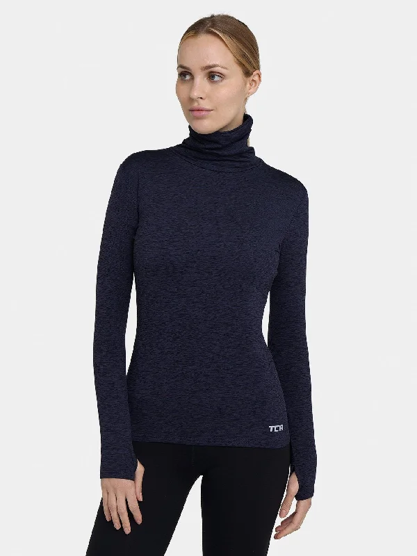 Warm-Up Thermal Long Sleeve Funnel Neck Top For Women With Brushed Inner Fabric, Thumbholes & Reflective Strips