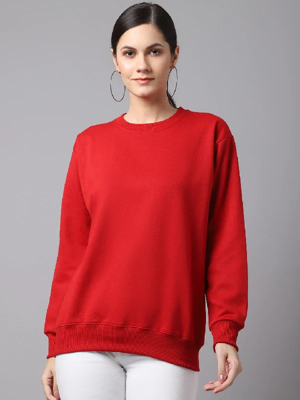 Mack Jonney Fleece Round Neck Maroon Sweatshirt For Women