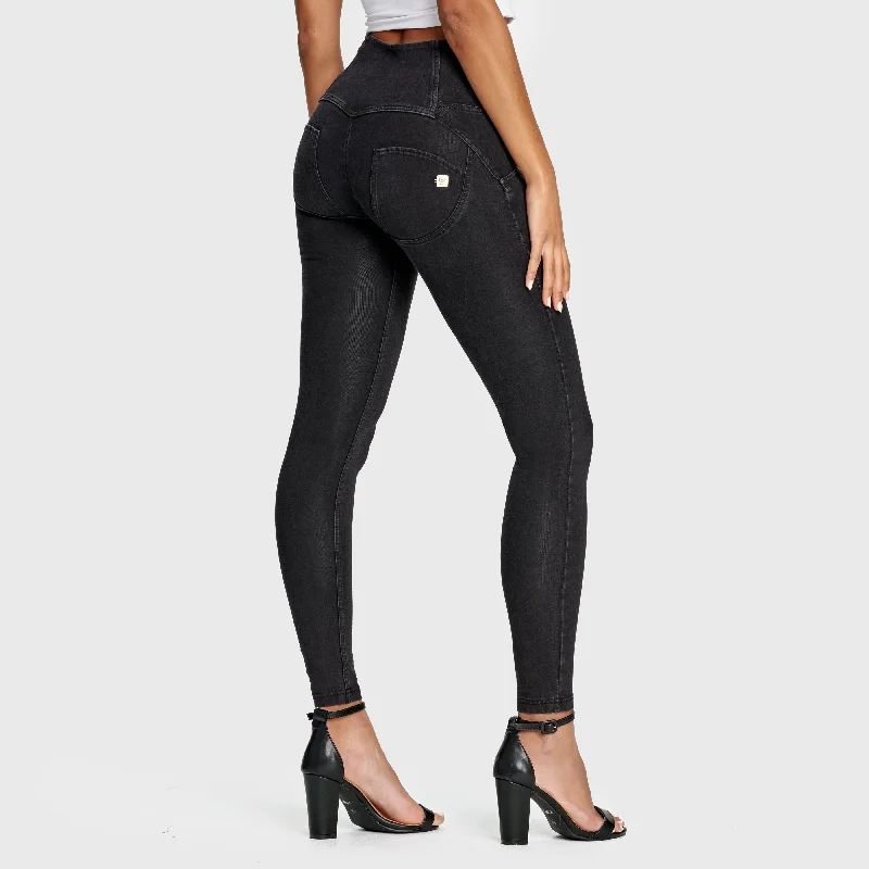 WR.UP® Denim - 3 Button High Waisted - Full Length - Black + Black Stitching