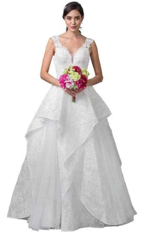 Trevi Collection Bridal - W2375 Lace Floral Layered Wedding Dress