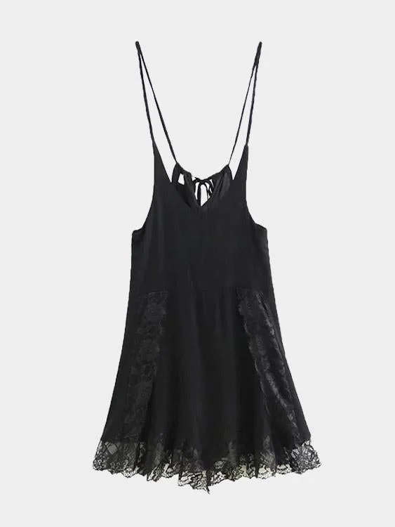 Wholesale Black V-Neck Sleeveless Lace Fashion Mini Dress