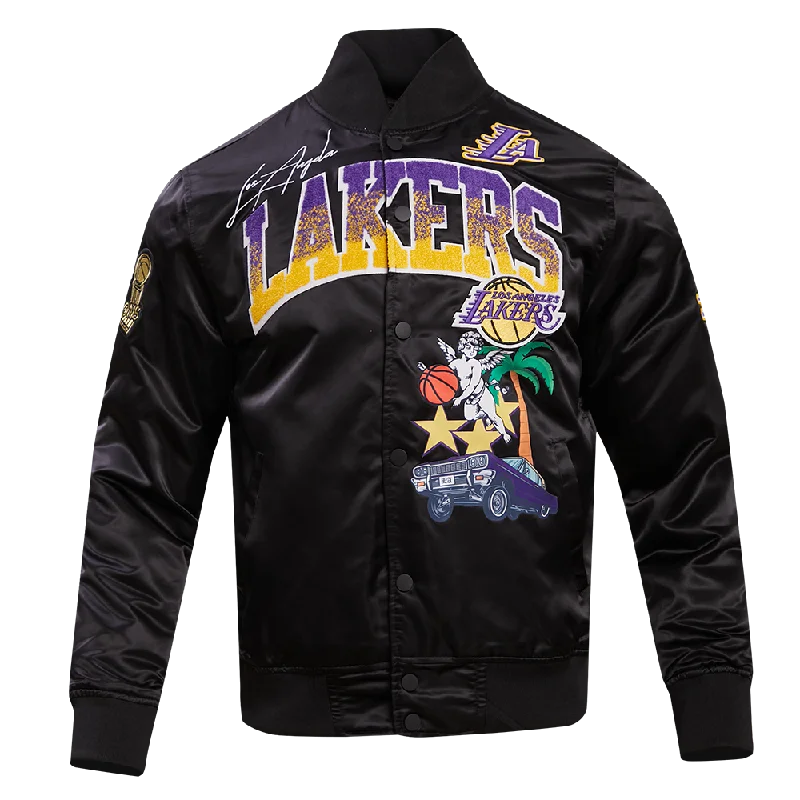 NBA LOS ANGELES LAKERS GRADIENT LOGO MEN'S SATIN JACKET (BLACK)