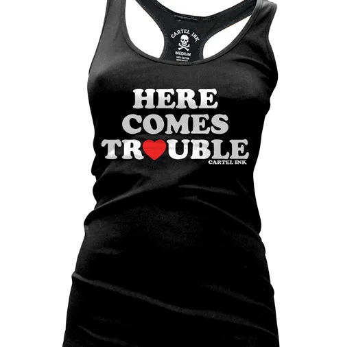 Here Comes Trouble Women's Racer Back Tank Top