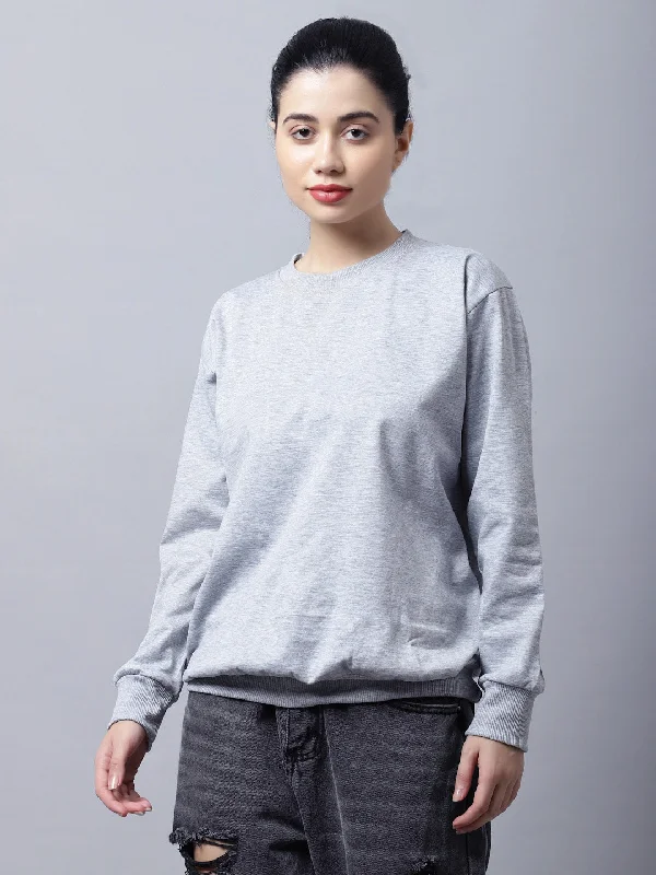 Mack Jonney Fleece Round Neck Grey Melange Sweatshirt For Women