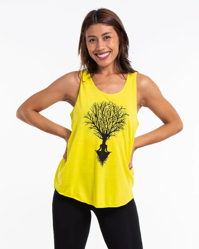 Womens Meditation Tree Tank Top in Yellow