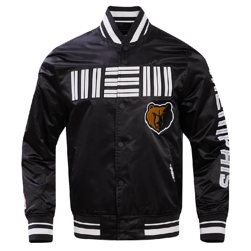 NBA MEMPHIS GRIZZLIES MEN'S CHEST RIB SATIN JACKET (BLACK)