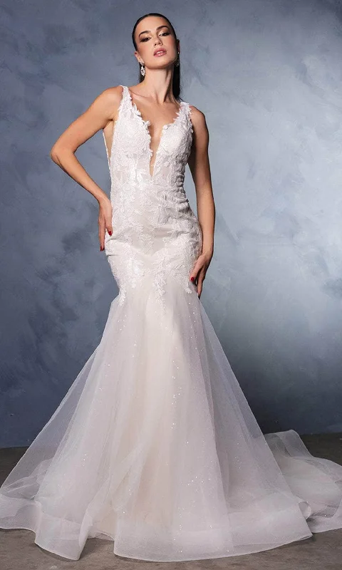 May Queen RQ8181 - Plunging Neck Sleeveless Bridal Gown