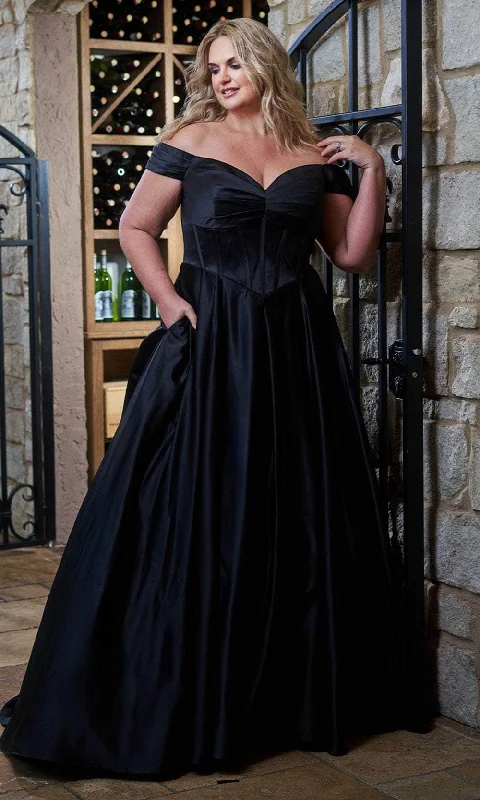 Sydney's Closet SC5347 - Satin Ballgown with Off-Shoulder Neckline