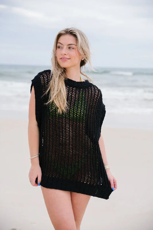 Never Ending Summer Crochet Vest - Black