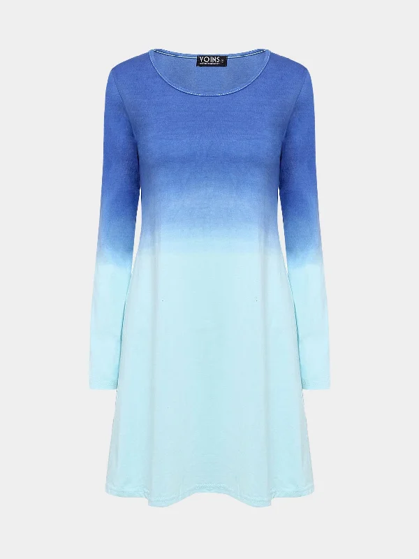 Wholesale Blue Round Neck Long Sleeve Mini Dress