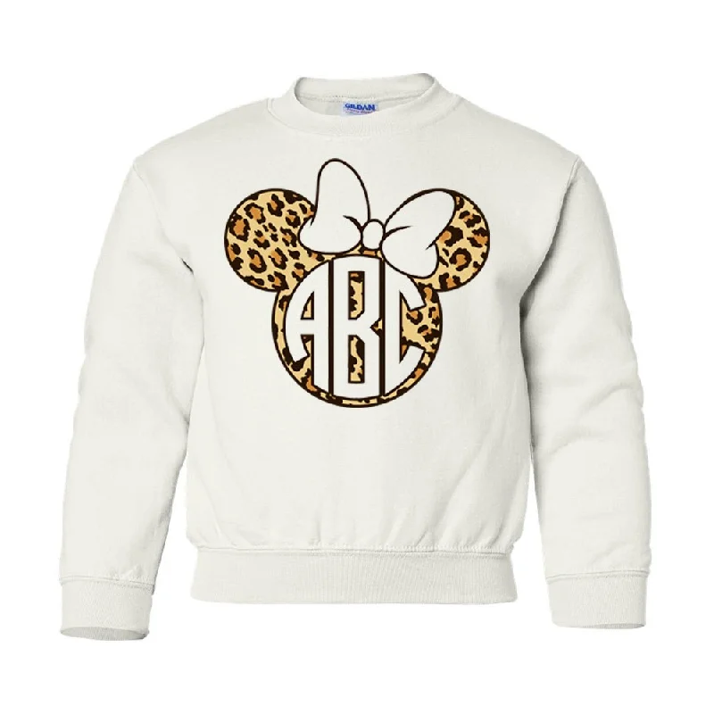 Kids Monogrammed 'Leopard Minnie' Crewneck Sweatshirt