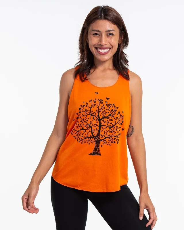 Womens Tree Tank Top in Orange