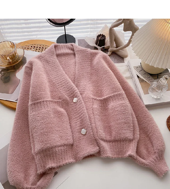 Design imitation mink coat cardigan  6149