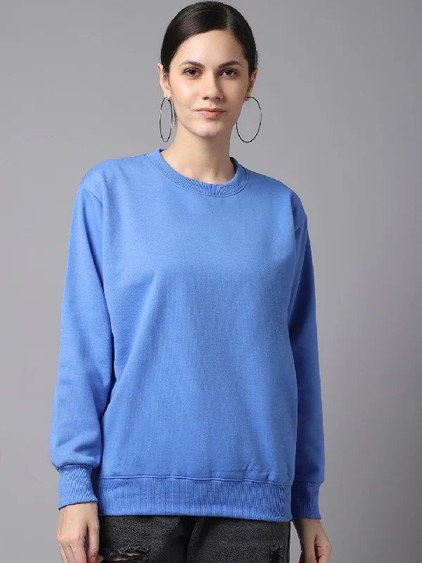 Mack Jonney Fleece Round Neck Sky Blue Sweatshirt For Women