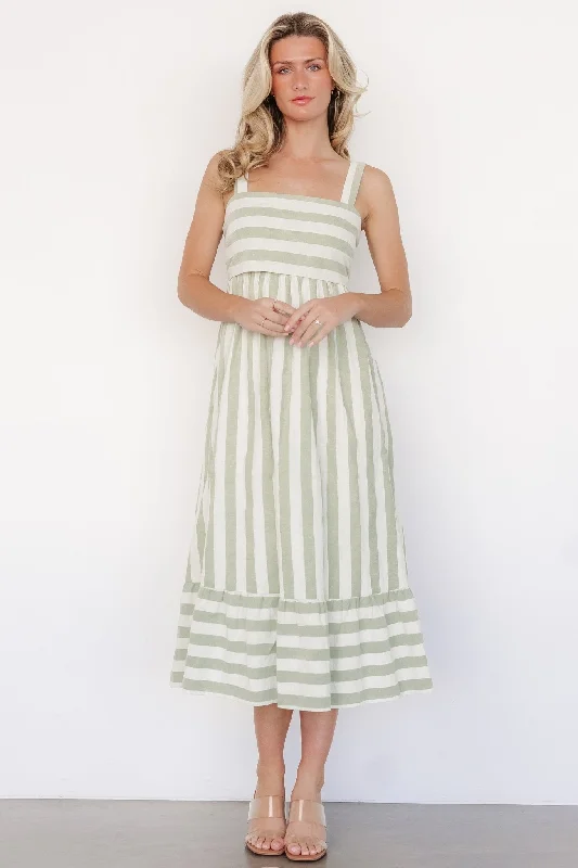 Soren Tie Back Dress | Sage Stripe