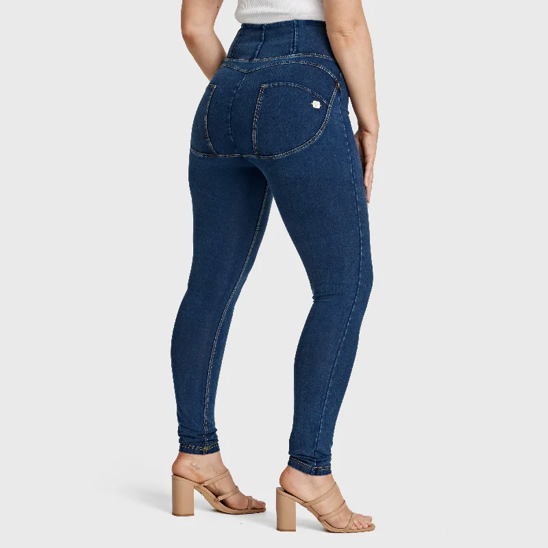 WR.UP® Curvy Denim - Zip High Waisted - Full Length - Dark Blue + Yellow Stitching